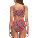 Camera Pattern Print Design 05 Chest Bowknot High Waisted Bikini Swimsuit