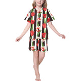 red and white tulips pattern Kids' Boys' Girls' V-Neck Short Pajama Set