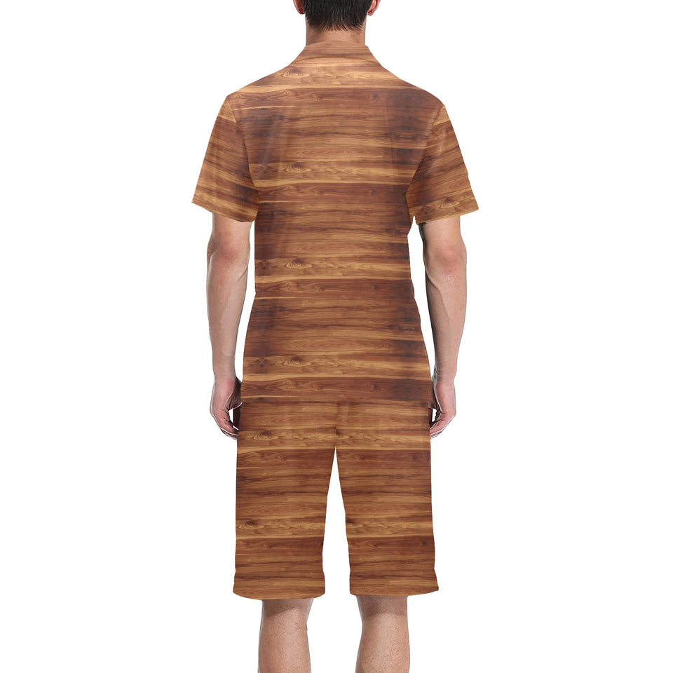 Wood Printed Pattern Print Design 04 Men's V-Neck Short Pajama Set