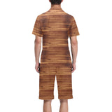 Wood Printed Pattern Print Design 04 Men's V-Neck Short Pajama Set