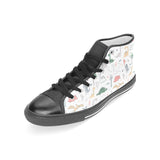 Cute cartoon dinosaurs tree pattern Women's High Top Canvas Shoes Black
