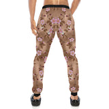 Pink sakura cherry blossom drak brown background Unisex Casual Sweatpants
