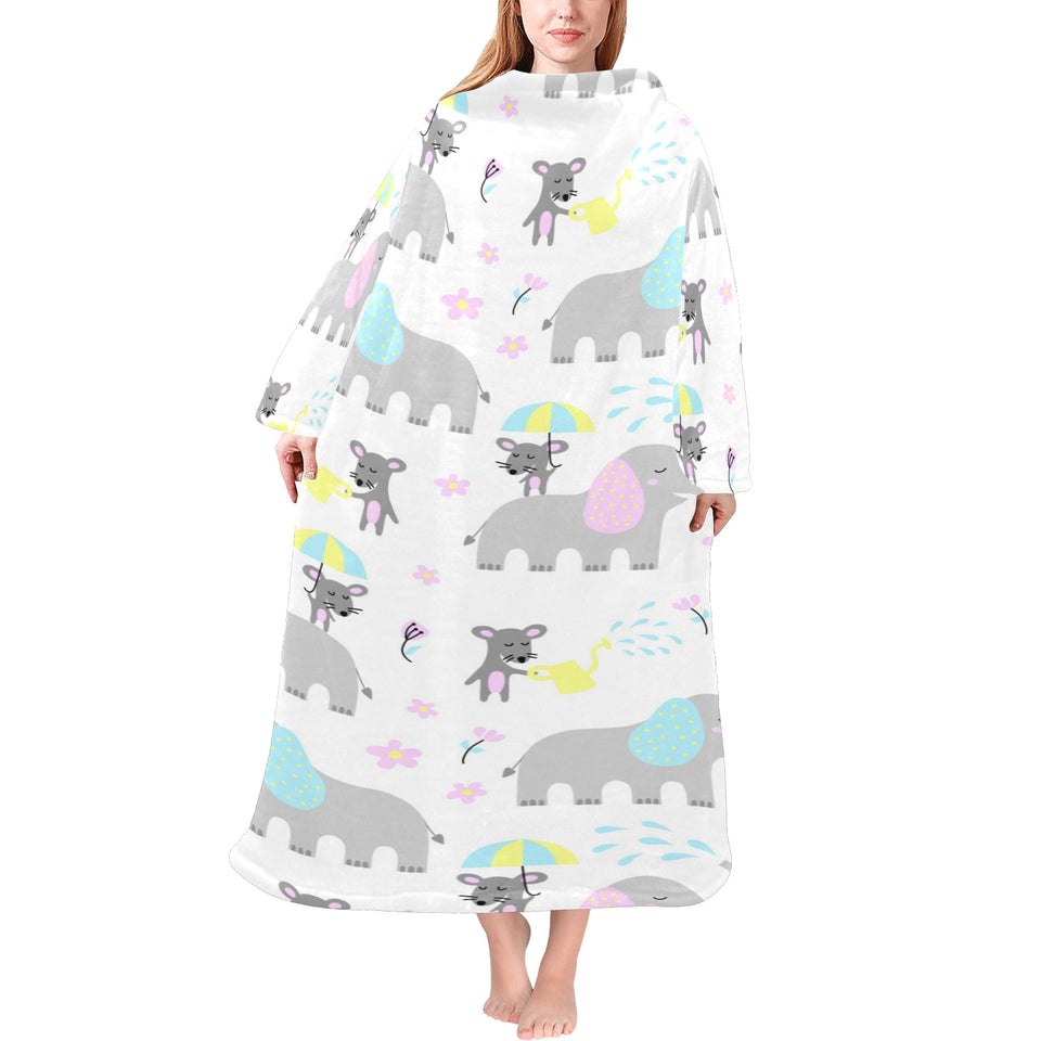 Cute elephant mouse pattern Blanket Robe with Sleeves