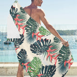 heliconia flowers, palm and monstera leaves Beach Towel
