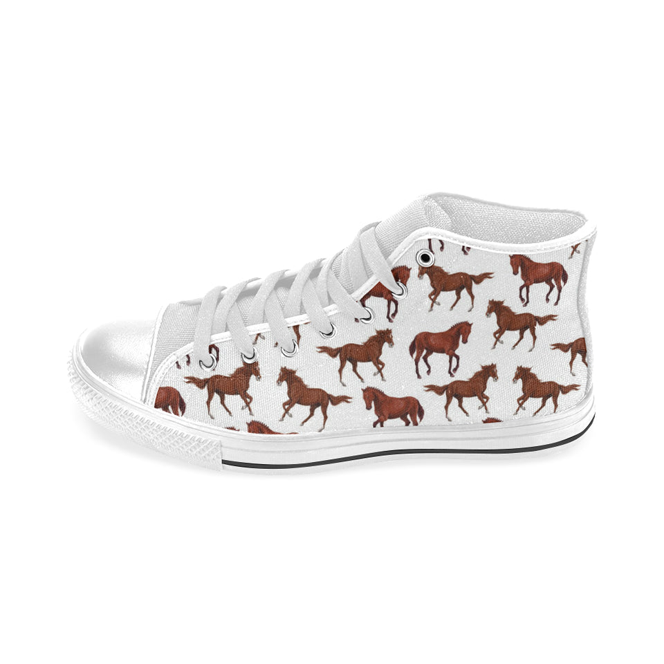 Horses running pattern background Men's High Top Canvas Shoes White