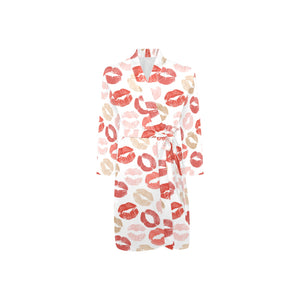 Lips Pattern Print Design 04 Men's Long Sleeve Belted Night Robe