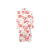 Lips Pattern Print Design 04 Men's Long Sleeve Belted Night Robe