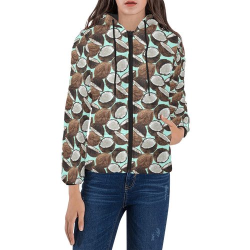 Coconut Pattern Print Design 03 Women's Padded Hooded Jacket