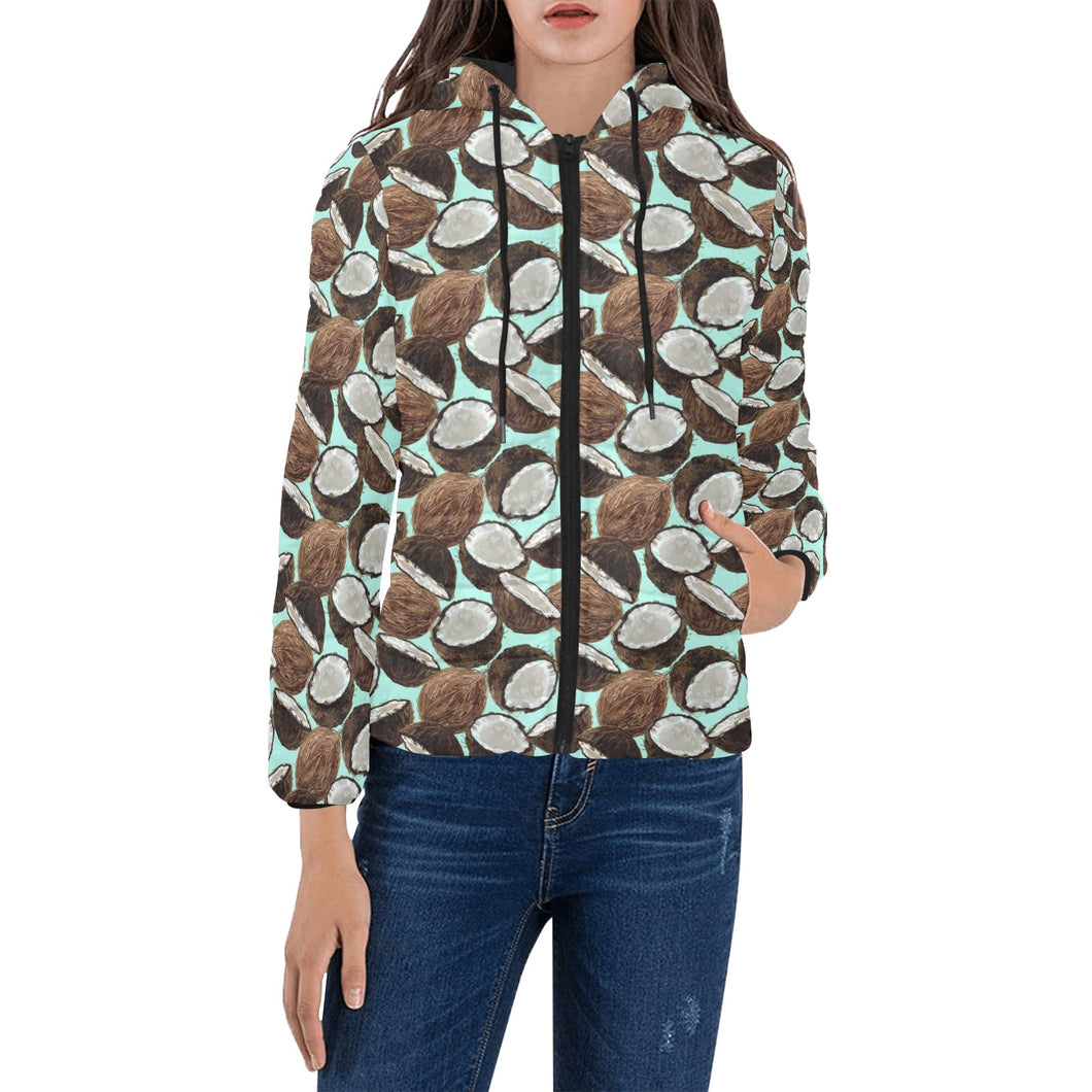 Coconut Pattern Print Design 03 Women's Padded Hooded Jacket