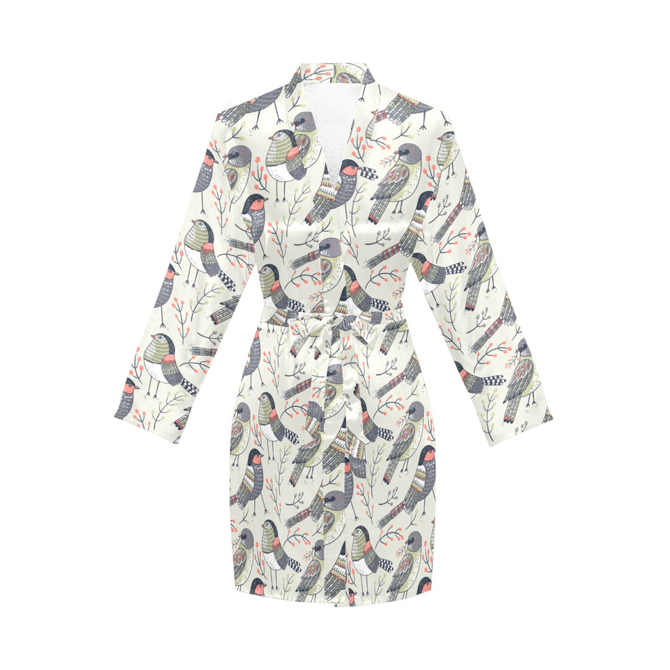 Pigeon Pattern Print Design 04 Women's Long Sleeve Belted Night Robe