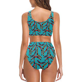 Boomerang Australian aboriginal ornament blue back Chest Bowknot High Waisted Bikini Swimsuit