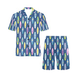Surfboard Pattern Print Design 03 Men's V-Neck Short Pajama Set