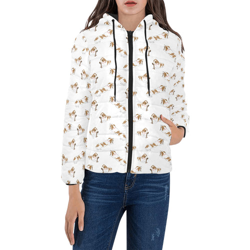 Jack Russel Pattern Print Design 04 Women's Padded Hooded Jacket