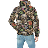 Skull rose humming bird flower pattern Men's Padded Hooded Jacket