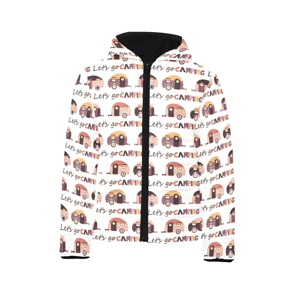 Camper Van Pattern Print Design 01 Kids' Boys' Girls' Padded Hooded Jacket
