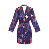 Red blue star pattern Women's Long Sleeve Belted Night Robe