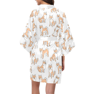 shiba inu dog pattern Women's Short Kimono Robe