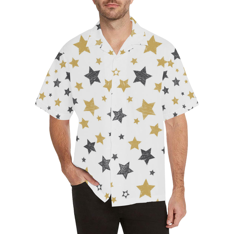 hand drawn gold black star pattern Men's All Over Print Hawaiian Shirt