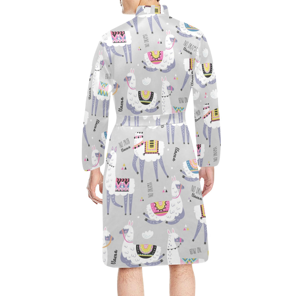 Cute Llama Alpaca pattern Men's Long Sleeve Belted Night Robe