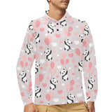 Cute panda ballon heart pattern Men's Long Sleeve Polo Shirt
