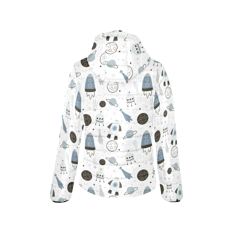 Hand drawn space elements space rocket star planet Women's Padded Hooded Jacket