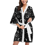 Hand drawn space rocket star planet Women's Short Kimono Robe