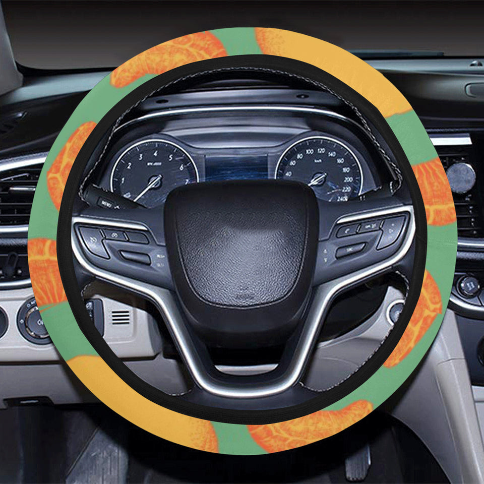 orange fruit pattern green background Car Steering Wheel Cover