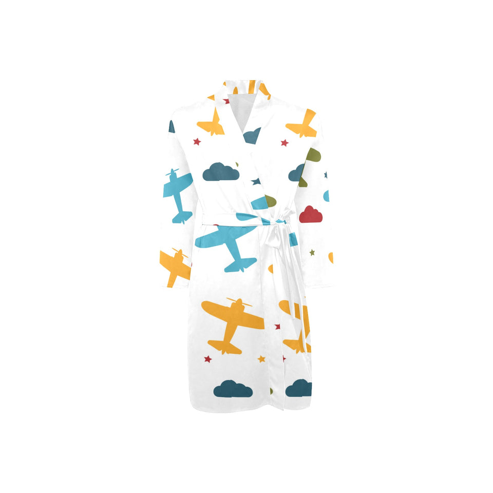 Airplane star cloud colorful Men's Long Sleeve Belted Night Robe