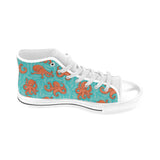 Octopus turquoise background Men's High Top Canvas Shoes White