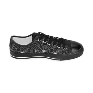 Spider web design pattern Black background white c Kids' Boys' Girls' Low Top Canvas Shoes Black