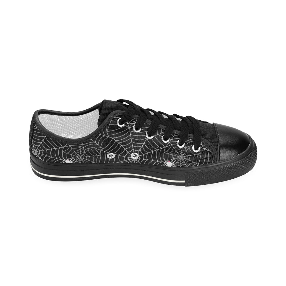 Spider web design pattern Black background white c Women's Low Top Canvas Shoes Black