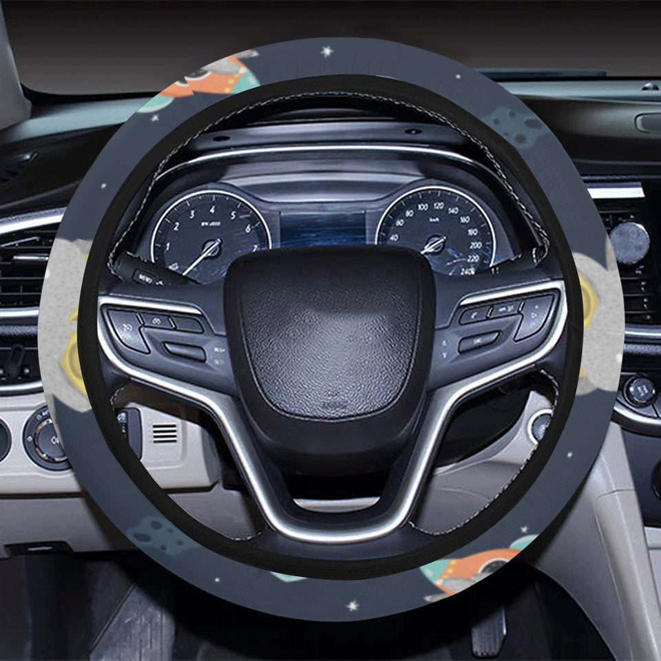 Cute sloth astronaut star planet rocket pattern Car Steering Wheel Cover