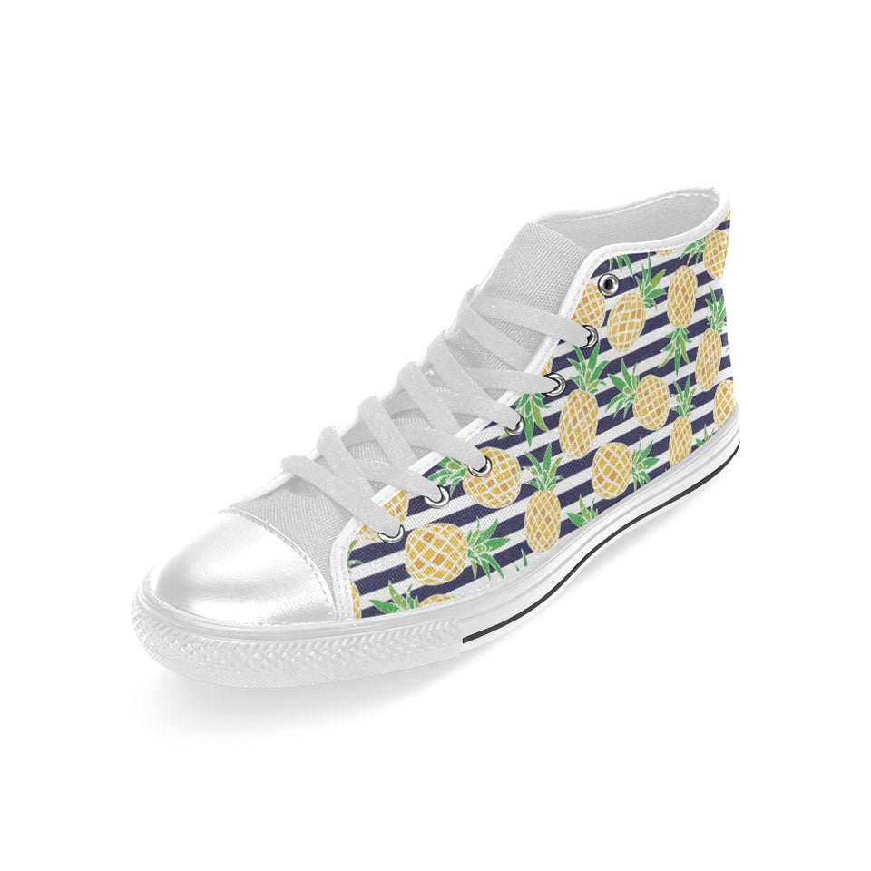 Pineapples pattern striped background Men's High Top Canvas Canvas Shoes White