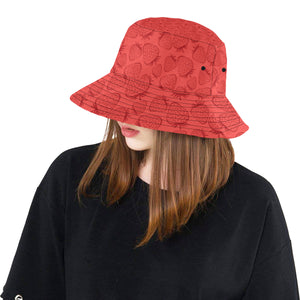 strawberry pattern red background Unisex Bucket Hat