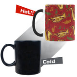 Saxophone cornet pattern red background Morphing Mug Heat Changing Mug