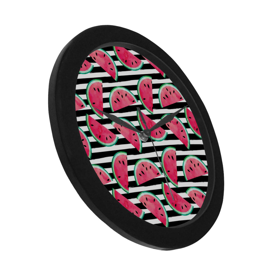 Watercolor paint textured watermelon pieces Elegant Black Wall Clock