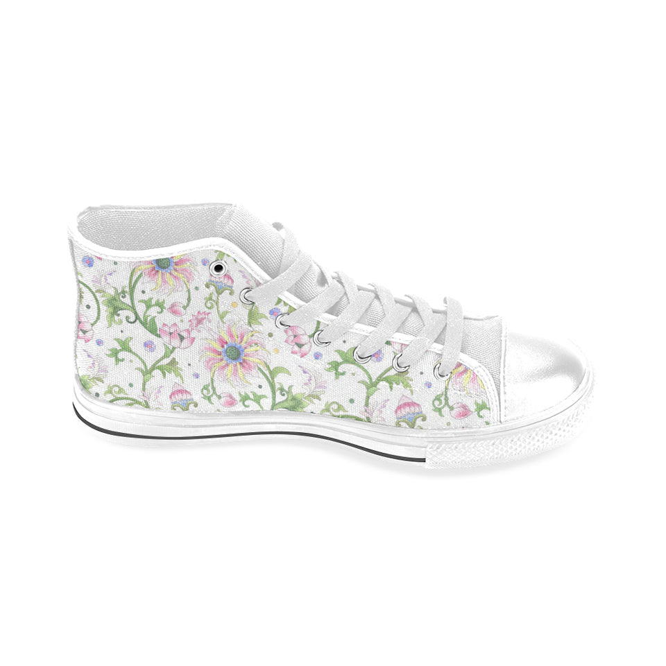 Beautiful pink lotus waterlily leaves pattern Men's High Top Canvas Shoes White