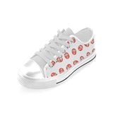 Daruma japanese wooden doll pattern Men's Low Top Canvas Shoes White