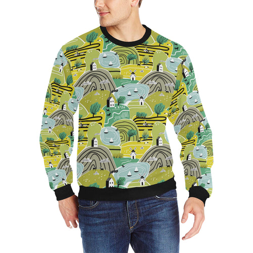 Hand drawn windmill pattern Men's Crew Neck Sweatshirt