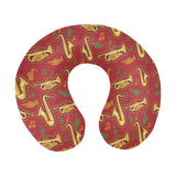 Saxophone cornet pattern red background U-Shaped Travel Neck Pillow
