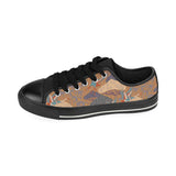 Bonsai bamboo stork japanese pattern brown theme Men's Low Top Canvas Shoes Black