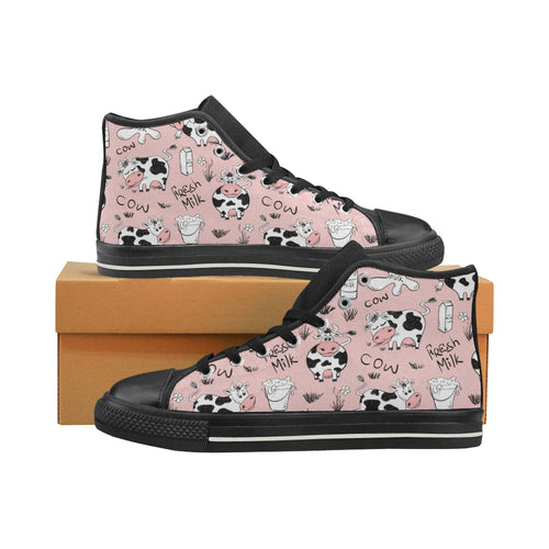Cows milk product pink background Women's High Top Canvas Shoes Black