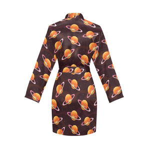 Hamburger Pattern Print Design 05 Women's Long Sleeve Belted Night Robe