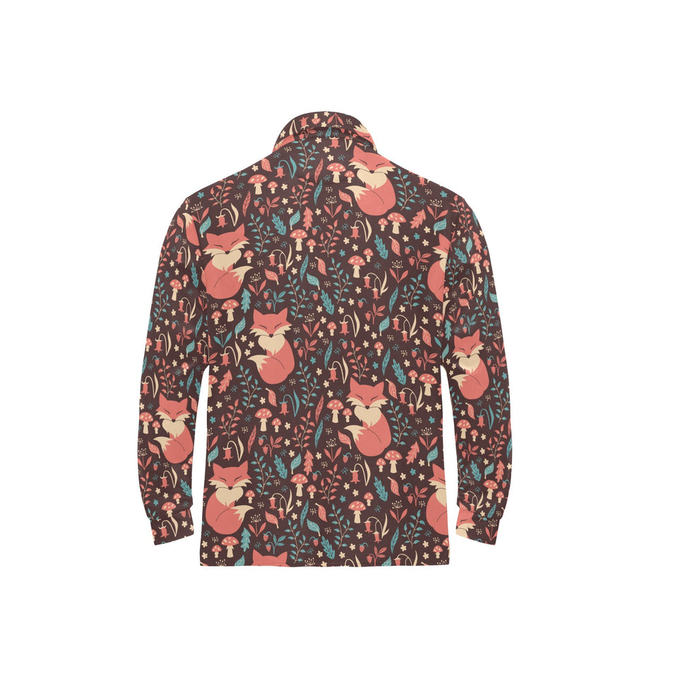 fox leaves mushroom pattern Men's Long Sleeve Polo Shirt