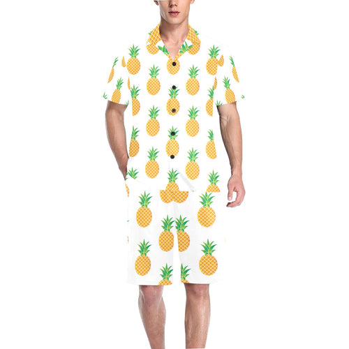 Pineapples pattern Men's V-Neck Short Pajama Set