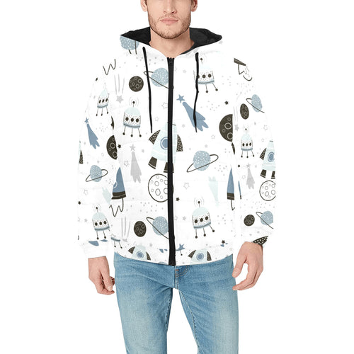 Hand drawn space elements space rocket star planet Men's Padded Hooded Jacket