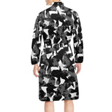 Crow illustration pattern Men's Long Sleeve Belted Night Robe