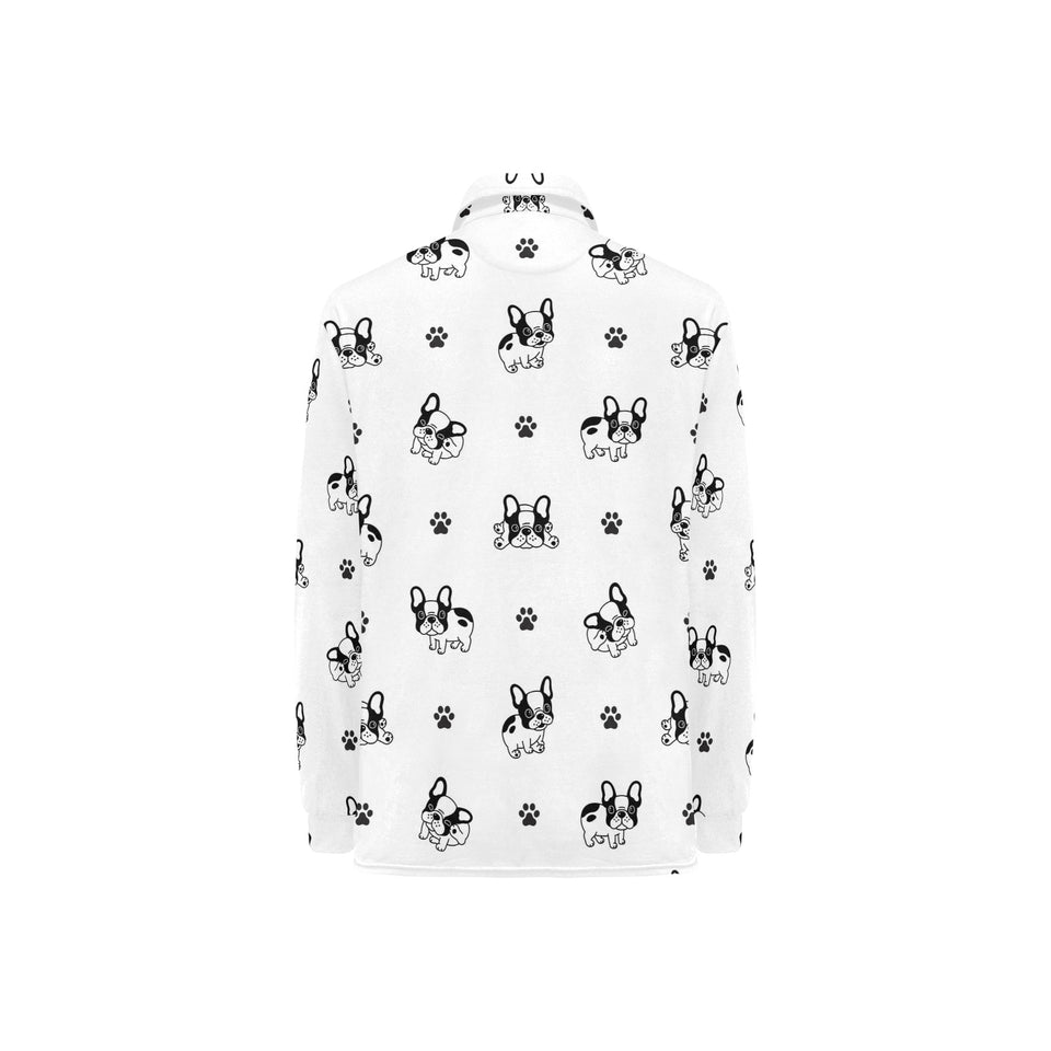 Cute french bulldog paw pattern Women's Long Sleeve Polo Shirt