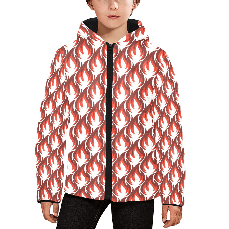 Fire flame symbol design pattern Kids' Boys' Girls' Padded Hooded Jacket