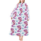 Purple seahorse blue coral pattern Blanket Robe with Sleeves
